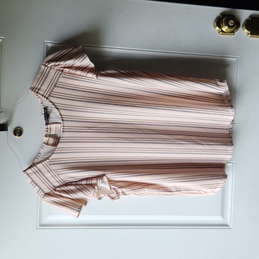 Adrianna Papell Striped Flutter Sleeve Blouse Size L Color Peach